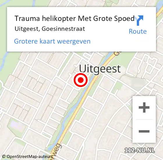 Locatie op kaart van de 112 melding: Trauma helikopter Met Grote Spoed Naar Uitgeest, Goesinnestraat op 10 november 2023 10:19