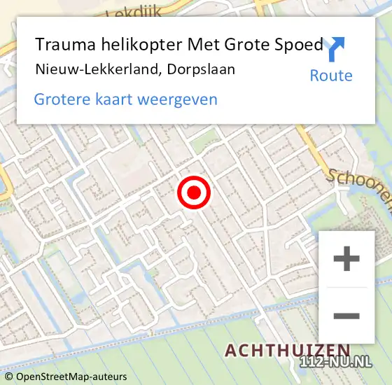 Locatie op kaart van de 112 melding: Trauma helikopter Met Grote Spoed Naar Nieuw-Lekkerland, Dorpslaan op 10 november 2023 10:31