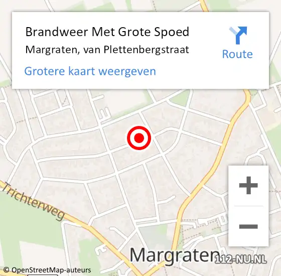 Locatie op kaart van de 112 melding: Brandweer Met Grote Spoed Naar Margraten, van Plettenbergstraat op 10 november 2023 10:45