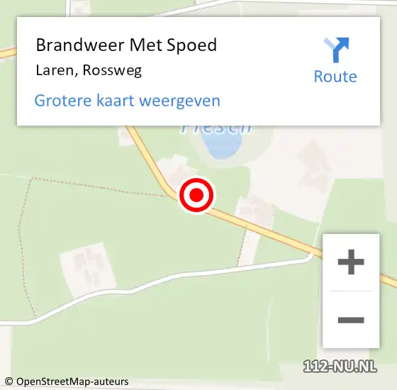Locatie op kaart van de 112 melding: Brandweer Met Spoed Naar Laren, Rossweg op 10 november 2023 10:54