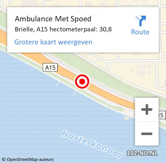 Locatie op kaart van de 112 melding: Ambulance Met Spoed Naar Brielle, A15 hectometerpaal: 30,8 op 10 november 2023 11:10