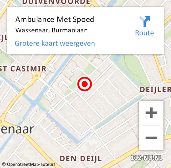 Locatie op kaart van de 112 melding: Ambulance Met Spoed Naar Wassenaar, Burmanlaan op 10 november 2023 11:16