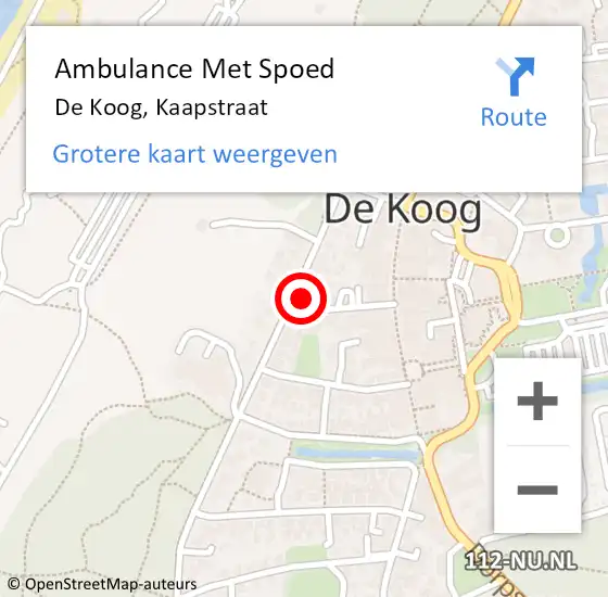 Locatie op kaart van de 112 melding: Ambulance Met Spoed Naar De Koog, Kaapstraat op 10 november 2023 11:25