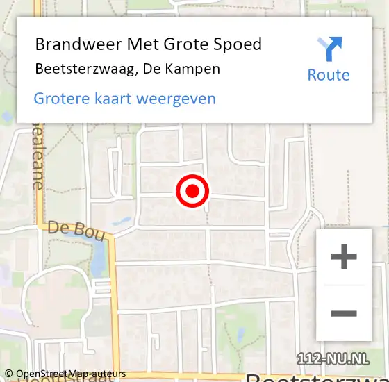 Locatie op kaart van de 112 melding: Brandweer Met Grote Spoed Naar Beetsterzwaag, De Kampen op 10 november 2023 11:38