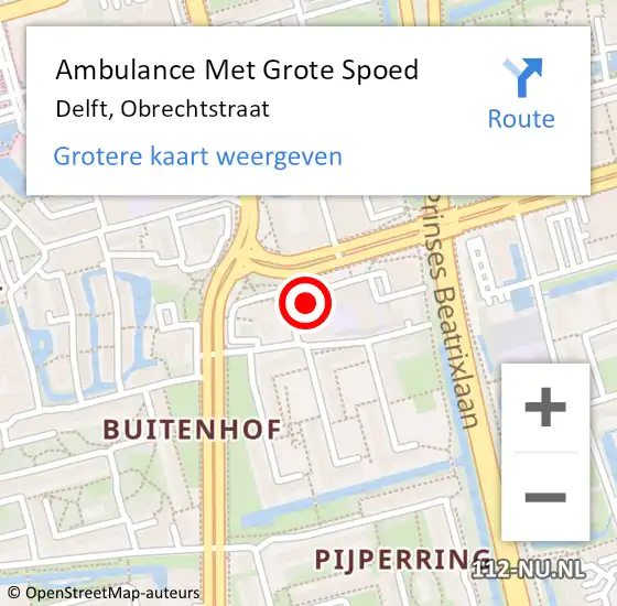 Locatie op kaart van de 112 melding: Ambulance Met Grote Spoed Naar Delft, Obrechtstraat op 10 november 2023 11:55
