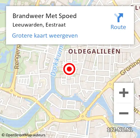 Locatie op kaart van de 112 melding: Brandweer Met Spoed Naar Leeuwarden, Eestraat op 10 november 2023 11:56