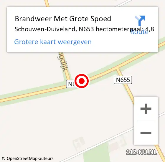 Locatie op kaart van de 112 melding: Brandweer Met Grote Spoed Naar Schouwen-Duiveland, N653 hectometerpaal: 4,8 op 10 november 2023 11:59