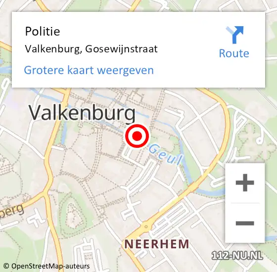 Locatie op kaart van de 112 melding: Politie Valkenburg, Gosewijnstraat op 10 november 2023 12:02