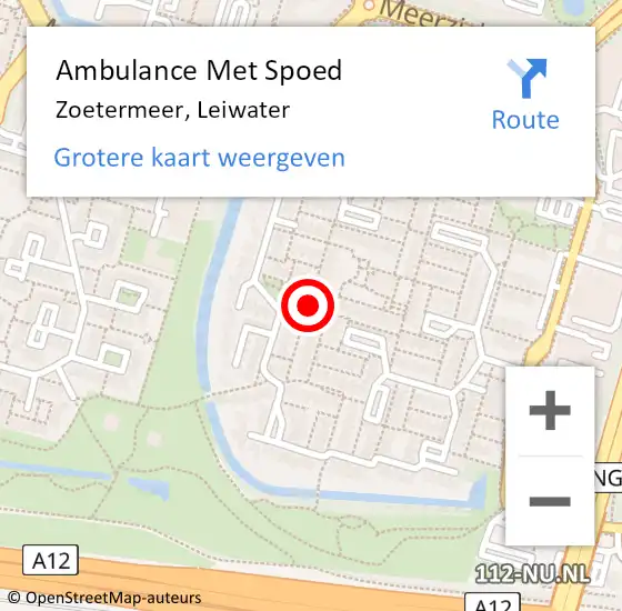 Locatie op kaart van de 112 melding: Ambulance Met Spoed Naar Zoetermeer, Leiwater op 10 november 2023 12:19