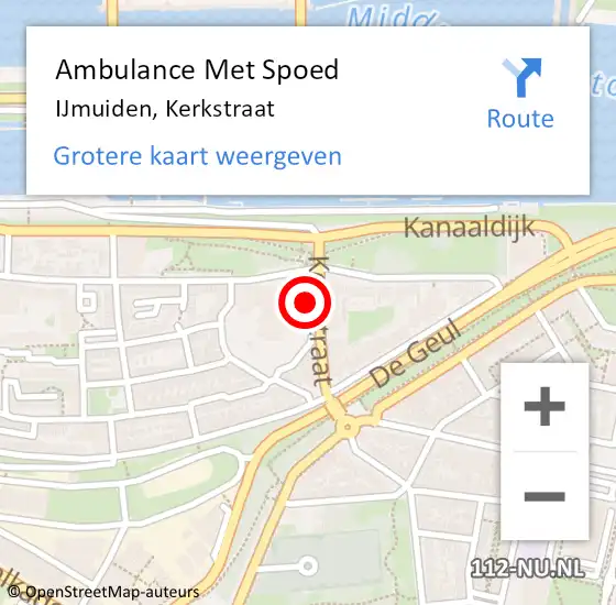 Locatie op kaart van de 112 melding: Ambulance Met Spoed Naar IJmuiden, Kerkstraat op 10 november 2023 12:20