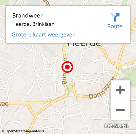 Locatie op kaart van de 112 melding: Brandweer Heerde, Brinklaan op 10 november 2023 12:23