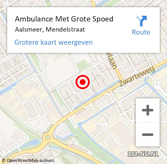 Locatie op kaart van de 112 melding: Ambulance Met Grote Spoed Naar Aalsmeer, Mendelstraat op 10 november 2023 12:34