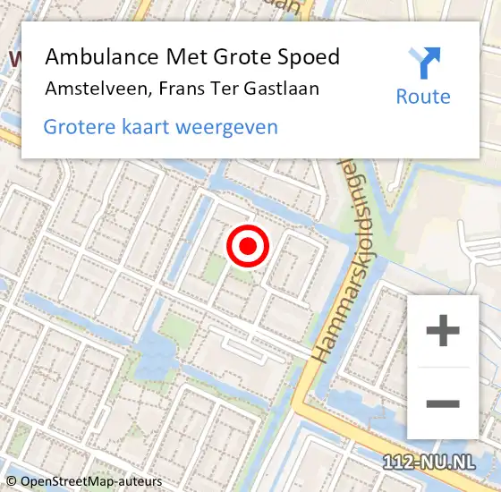 Locatie op kaart van de 112 melding: Ambulance Met Grote Spoed Naar Amstelveen, Frans Ter Gastlaan op 14 september 2014 21:02