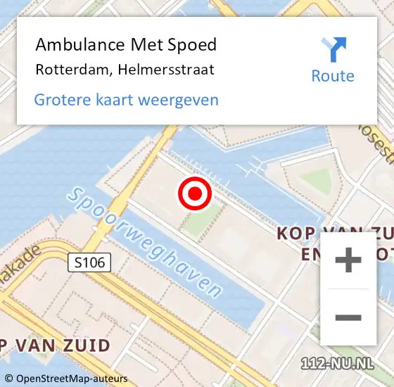 Locatie op kaart van de 112 melding: Ambulance Met Spoed Naar Rotterdam, Helmersstraat op 10 november 2023 13:04