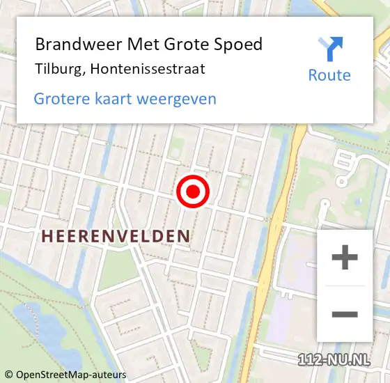 Locatie op kaart van de 112 melding: Brandweer Met Grote Spoed Naar Tilburg, Hontenissestraat op 10 november 2023 13:24