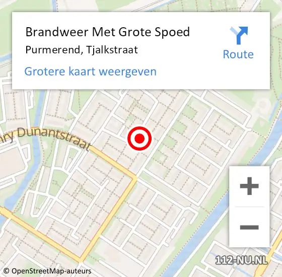 Locatie op kaart van de 112 melding: Brandweer Met Grote Spoed Naar Purmerend, Tjalkstraat op 10 november 2023 13:26