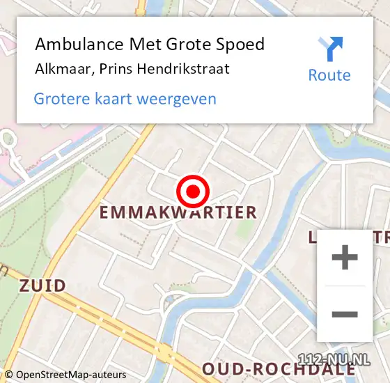 Locatie op kaart van de 112 melding: Ambulance Met Grote Spoed Naar Alkmaar, Prins Hendrikstraat op 10 november 2023 13:37