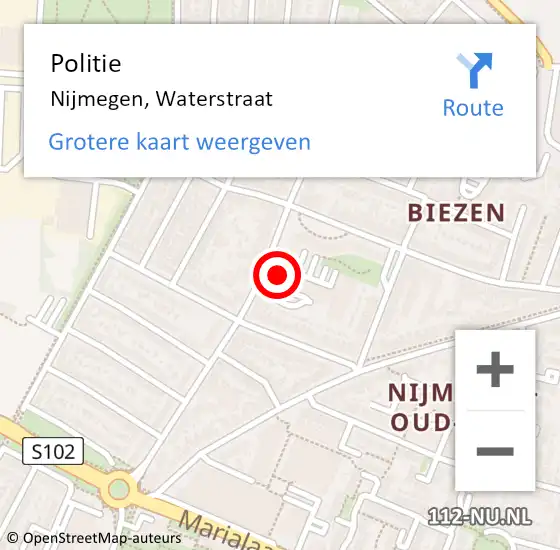 Locatie op kaart van de 112 melding: Politie Nijmegen, Waterstraat op 10 november 2023 13:37