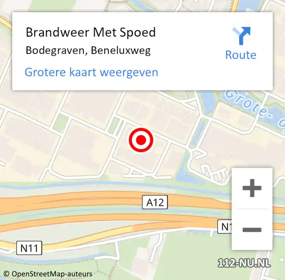 Locatie op kaart van de 112 melding: Brandweer Met Spoed Naar Bodegraven, Beneluxweg op 10 november 2023 13:48