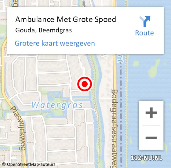 Locatie op kaart van de 112 melding: Ambulance Met Grote Spoed Naar Gouda, Beemdgras op 10 november 2023 13:52