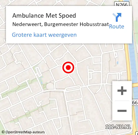 Locatie op kaart van de 112 melding: Ambulance Met Spoed Naar Nederweert, Burgemeester Hobusstraat op 10 november 2023 14:05