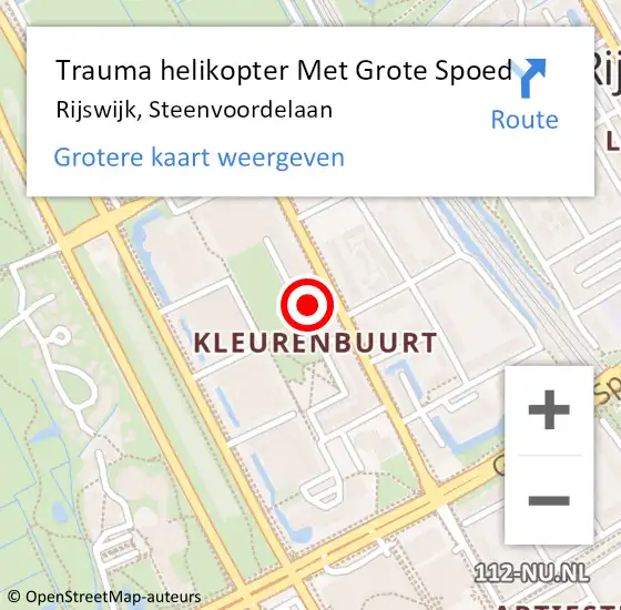 Locatie op kaart van de 112 melding: Trauma helikopter Met Grote Spoed Naar Rijswijk, Steenvoordelaan op 10 november 2023 14:15