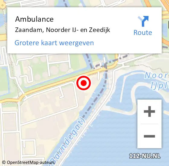 Locatie op kaart van de 112 melding: Ambulance Zaandam, Noorder IJ- en Zeedijk op 10 november 2023 14:21