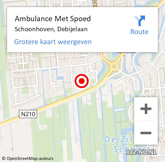 Locatie op kaart van de 112 melding: Ambulance Met Spoed Naar Schoonhoven, Debijelaan op 10 november 2023 14:38