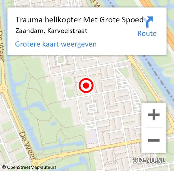 Locatie op kaart van de 112 melding: Trauma helikopter Met Grote Spoed Naar Zaandam, Karveelstraat op 10 november 2023 15:03