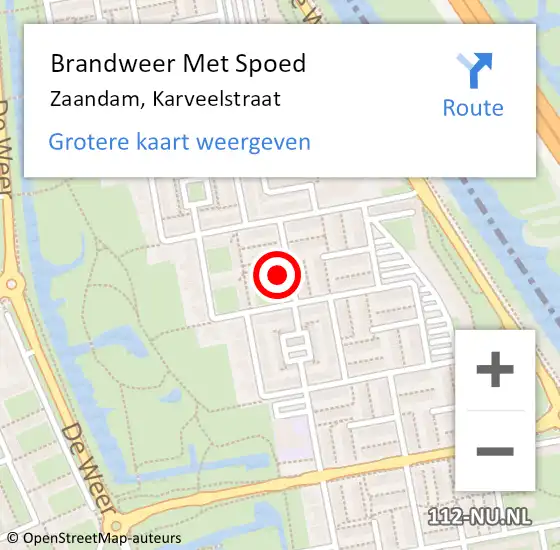 Locatie op kaart van de 112 melding: Brandweer Met Spoed Naar Zaandam, Karveelstraat op 10 november 2023 15:36