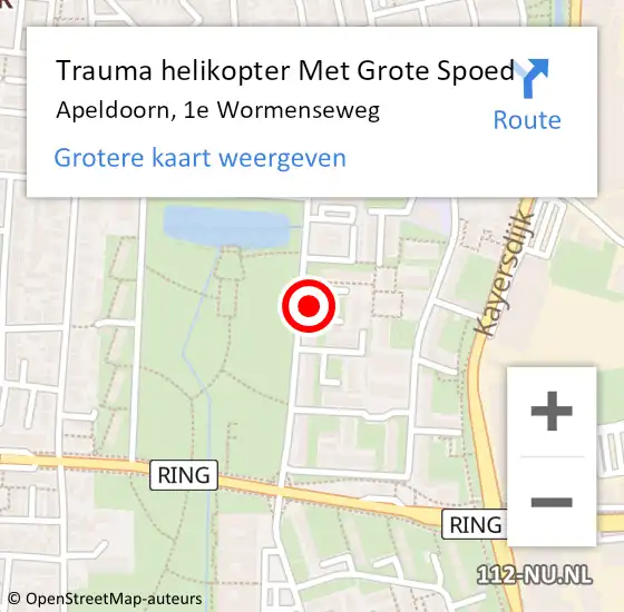 Locatie op kaart van de 112 melding: Trauma helikopter Met Grote Spoed Naar Apeldoorn, 1e Wormenseweg op 10 november 2023 15:38