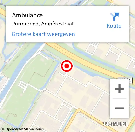 Locatie op kaart van de 112 melding: Ambulance Purmerend, Ampèrestraat op 10 november 2023 16:02