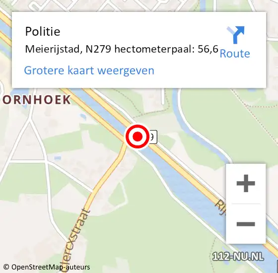 Locatie op kaart van de 112 melding: Politie Meierijstad, N279 hectometerpaal: 56,6 op 10 november 2023 16:02