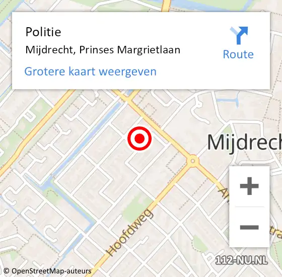 Locatie op kaart van de 112 melding: Politie Mijdrecht, Prinses Margrietlaan op 10 november 2023 16:07
