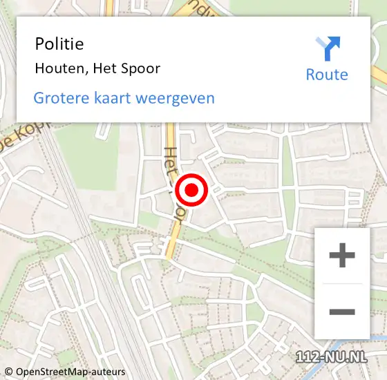 Locatie op kaart van de 112 melding: Politie Houten, Het Spoor op 10 november 2023 16:29