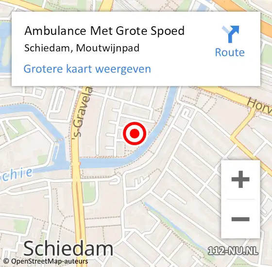 Locatie op kaart van de 112 melding: Ambulance Met Grote Spoed Naar Schiedam, Moutwijnpad op 10 november 2023 16:46