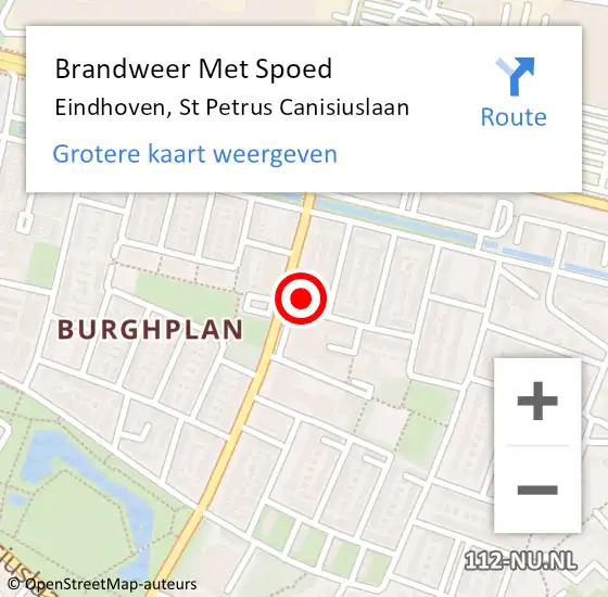 Locatie op kaart van de 112 melding: Brandweer Met Spoed Naar Eindhoven, St Petrus Canisiuslaan op 10 november 2023 16:50