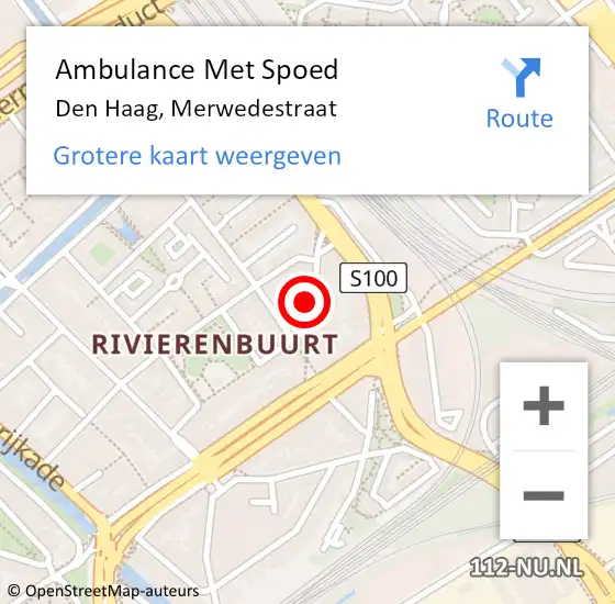 Locatie op kaart van de 112 melding: Ambulance Met Spoed Naar Den Haag, Merwedestraat op 10 november 2023 17:25