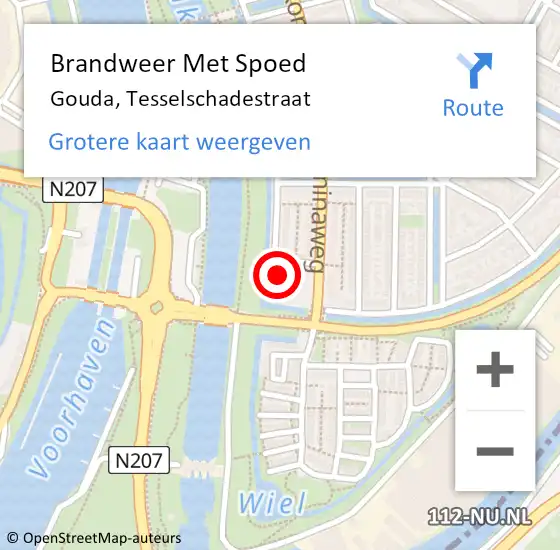 Locatie op kaart van de 112 melding: Brandweer Met Spoed Naar Gouda, Tesselschadestraat op 10 november 2023 17:27