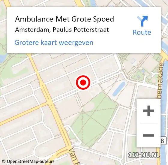 Locatie op kaart van de 112 melding: Ambulance Met Grote Spoed Naar Amsterdam, Paulus Potterstraat op 10 november 2023 17:38