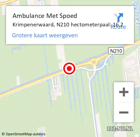 Locatie op kaart van de 112 melding: Ambulance Met Spoed Naar Krimpenerwaard, N210 hectometerpaal: 16,2 op 10 november 2023 17:45