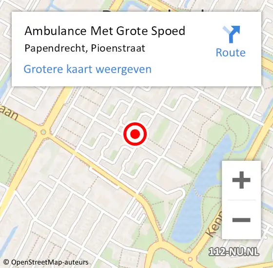 Locatie op kaart van de 112 melding: Ambulance Met Grote Spoed Naar Papendrecht, Pioenstraat op 10 november 2023 17:46