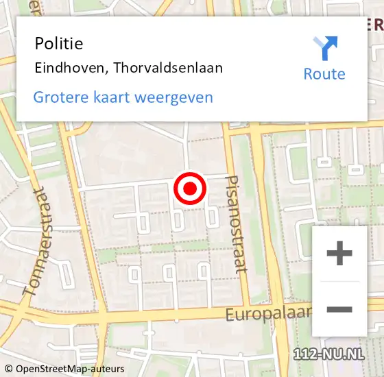 Locatie op kaart van de 112 melding: Politie Eindhoven, Thorvaldsenlaan op 10 november 2023 18:01