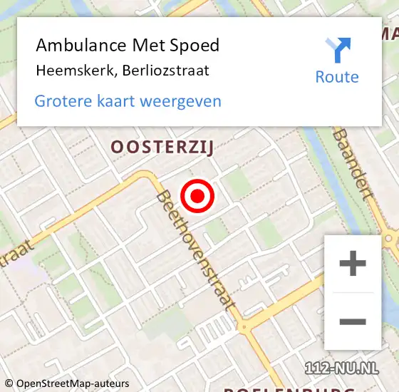 Locatie op kaart van de 112 melding: Ambulance Met Spoed Naar Heemskerk, Berliozstraat op 10 november 2023 18:19