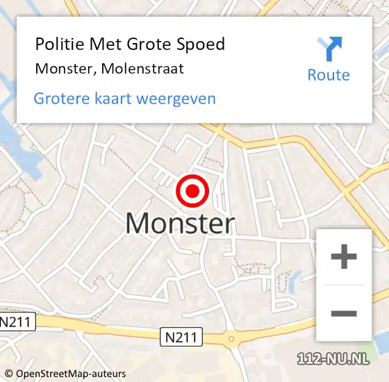 Locatie op kaart van de 112 melding: Politie Met Grote Spoed Naar Monster, Molenstraat op 10 november 2023 18:29