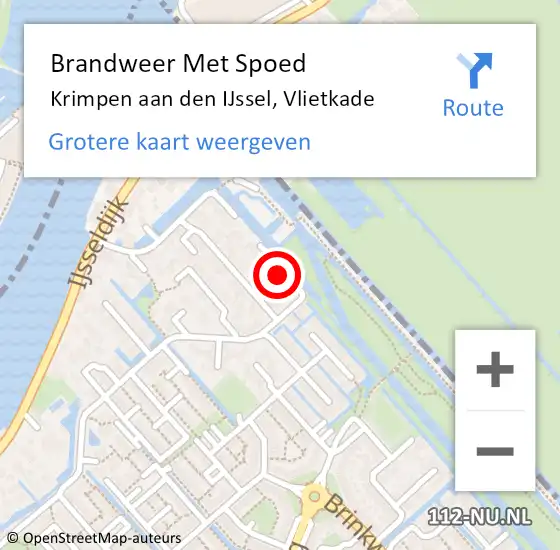 Locatie op kaart van de 112 melding: Brandweer Met Spoed Naar Krimpen aan den IJssel, Vlietkade op 10 november 2023 18:32