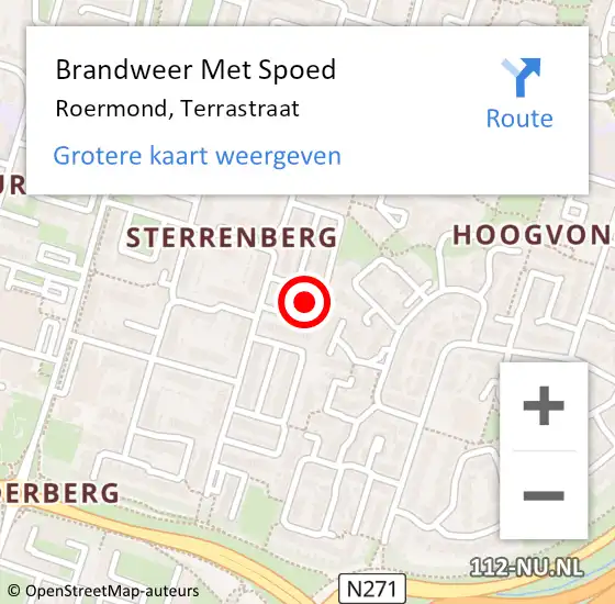 Locatie op kaart van de 112 melding: Brandweer Met Spoed Naar Roermond, Terrastraat op 10 november 2023 18:43