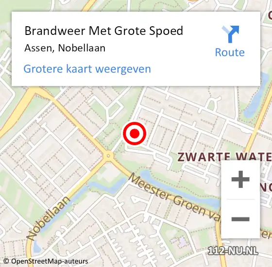 Locatie op kaart van de 112 melding: Brandweer Met Grote Spoed Naar Assen, Nobellaan op 10 november 2023 18:56