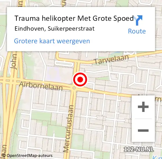 Locatie op kaart van de 112 melding: Trauma helikopter Met Grote Spoed Naar Eindhoven, Suikerpeerstraat op 10 november 2023 19:12