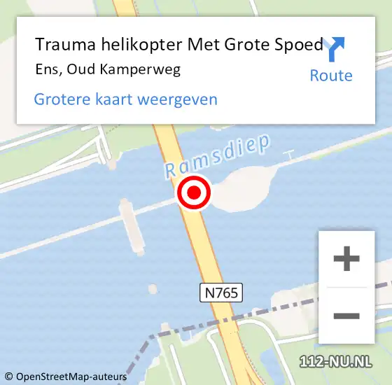 Locatie op kaart van de 112 melding: Trauma helikopter Met Grote Spoed Naar Ens, Oud Kamperweg op 10 november 2023 19:14